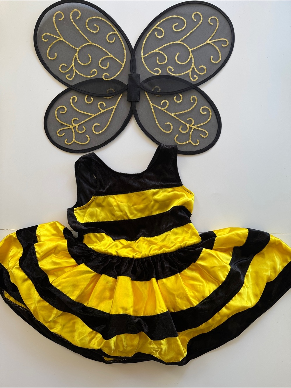 Kids Bumblebee Costume Dress with Wings - Black & Yellow